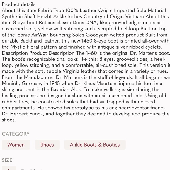 Dr Martens 1460 Pascal Mystic Floral Leather Boots 7 New - Picture 7 of 12